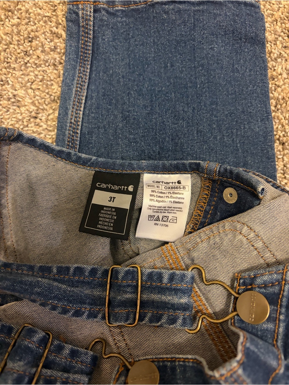 NWOT Carhartt Dark Blue Denim Bib Overalls 3T - Picture 5 of 5
